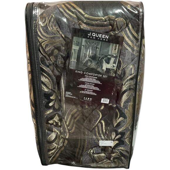 J Queen Savoy 4 Pc Chenille Damask Comforter Set Pewter King - Picture 4 of 4